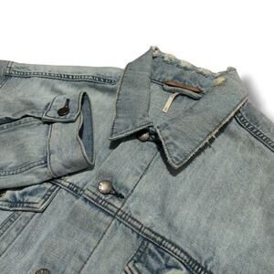 Free People Oversized Jean Jacket Womens Size XS Denim Distressed Light Wash